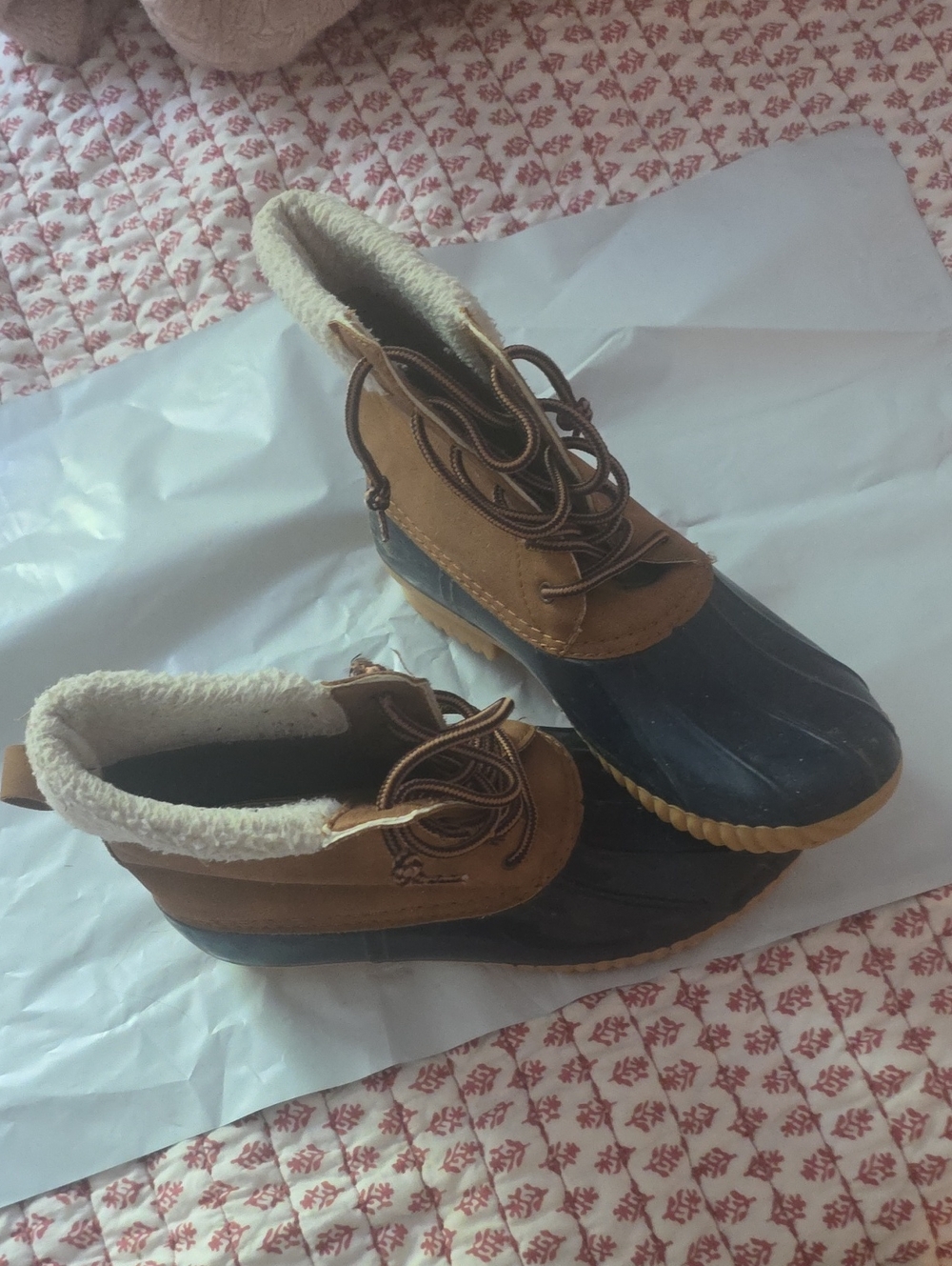 Wemens Brown and Blue Winter Duck Boots